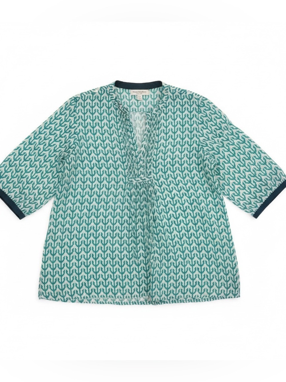 Roberta Roller Rabbit 💯 Cotton Patterned V-Neck Pullover Tunic Blouse